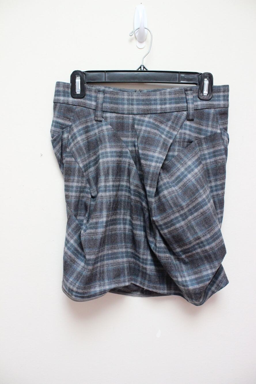 Brunello Cucinelli Plaid Gray Drape Wool Mini Skirt Size 2